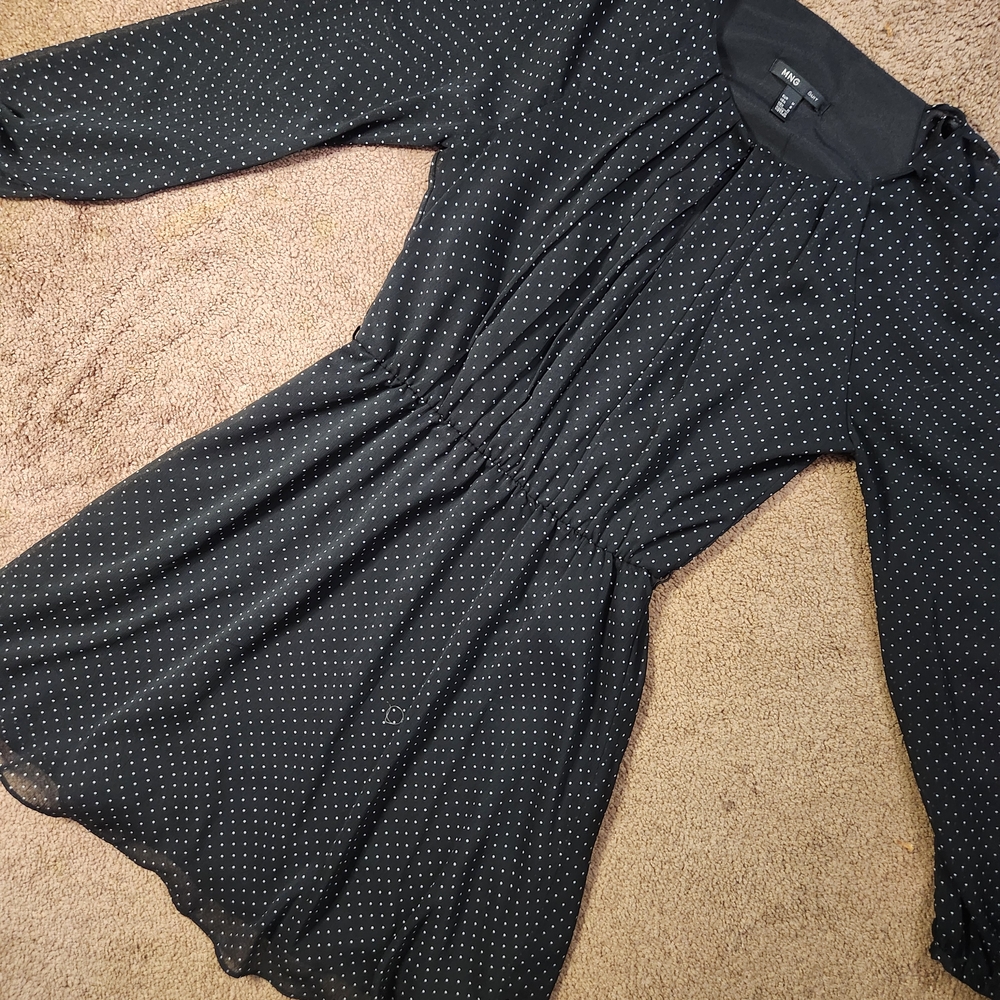 Elegant Black Polka Dot Long Sleeve Dress